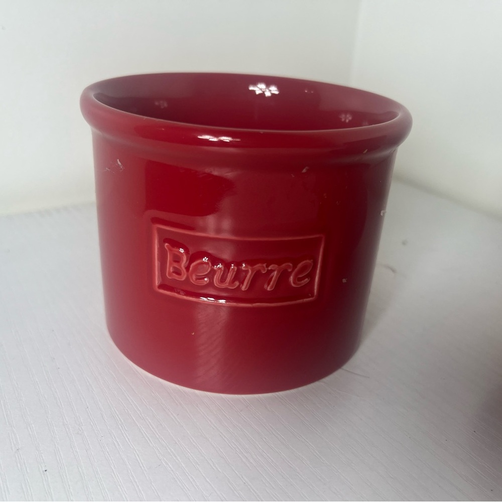 Butter Bell Crock Red French Butter Keeper Ceramic Countertop - Picture 5 of 10